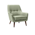 **Fauteuil contemporain en tissu vert avec pieds en bois**