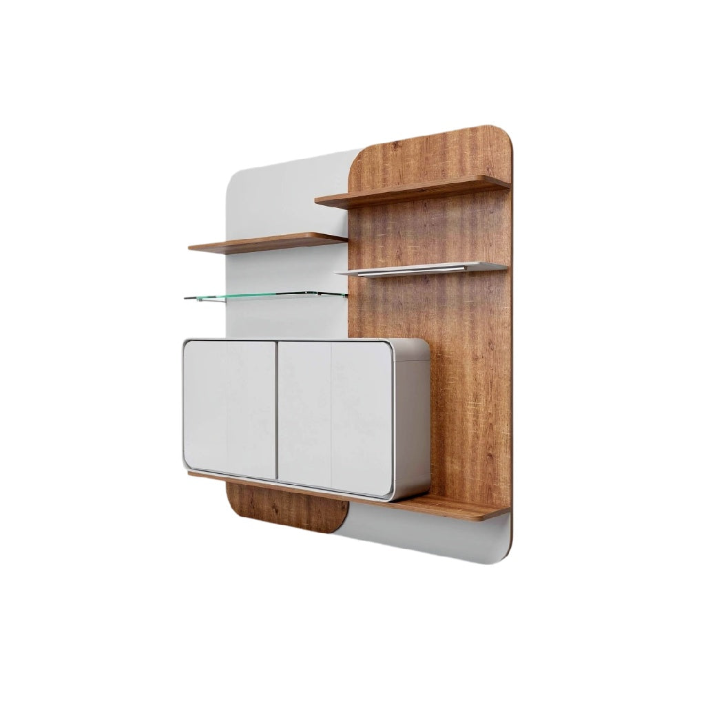 **Étagère murale moderne en bois et verre**